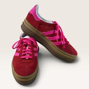 Adidas Womens Gazelle Bold Collegiate Red Lucid Pink Platform Sneakers 7.5